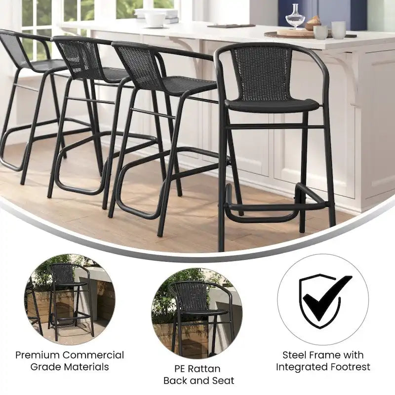 Indoor Outdoor Rattan Barstool with Powder Coated Aluminum Frame Gray