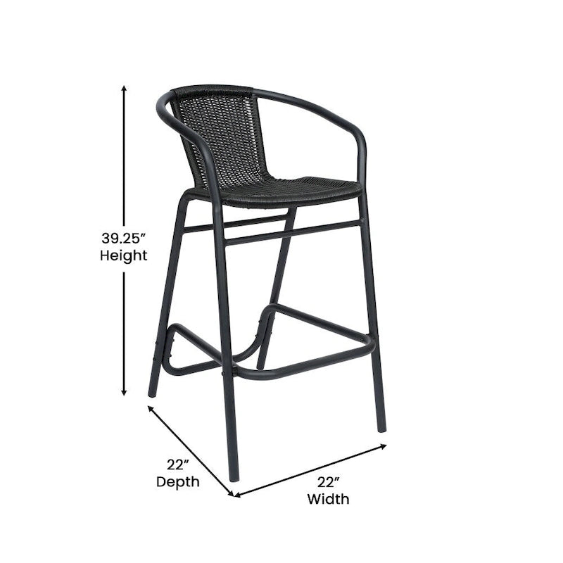 Indoor Outdoor Rattan Barstool with Powder Coated Aluminum Frame Gray