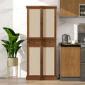 Tall Rattan Door Storage Cabinet with Drawer Walnut Natural