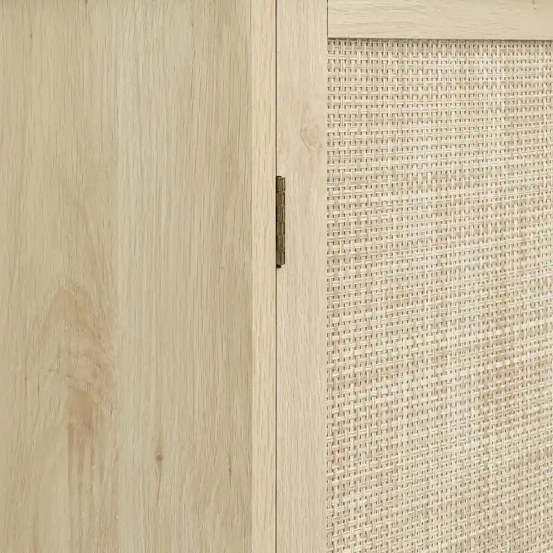 Tall Rattan Door Storage Cabinet with Drawer Walnut Natural