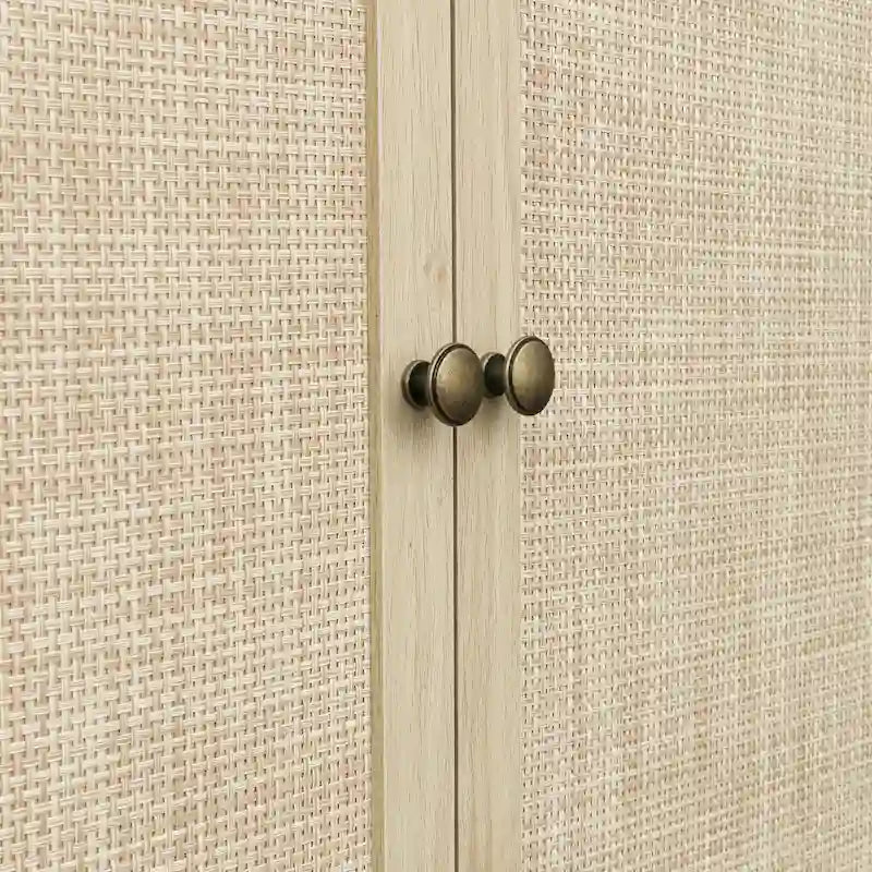 Tall Rattan Door Storage Cabinet with Drawer Walnut Natural