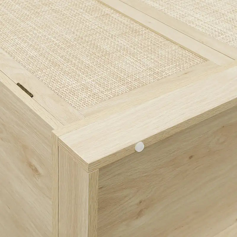 Tall Rattan Door Storage Cabinet with Drawer Walnut Natural