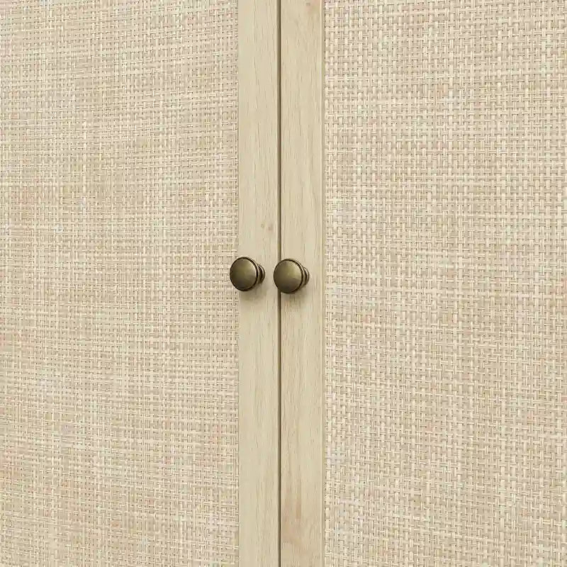Tall Rattan Door Storage Cabinet with Drawer Walnut Natural