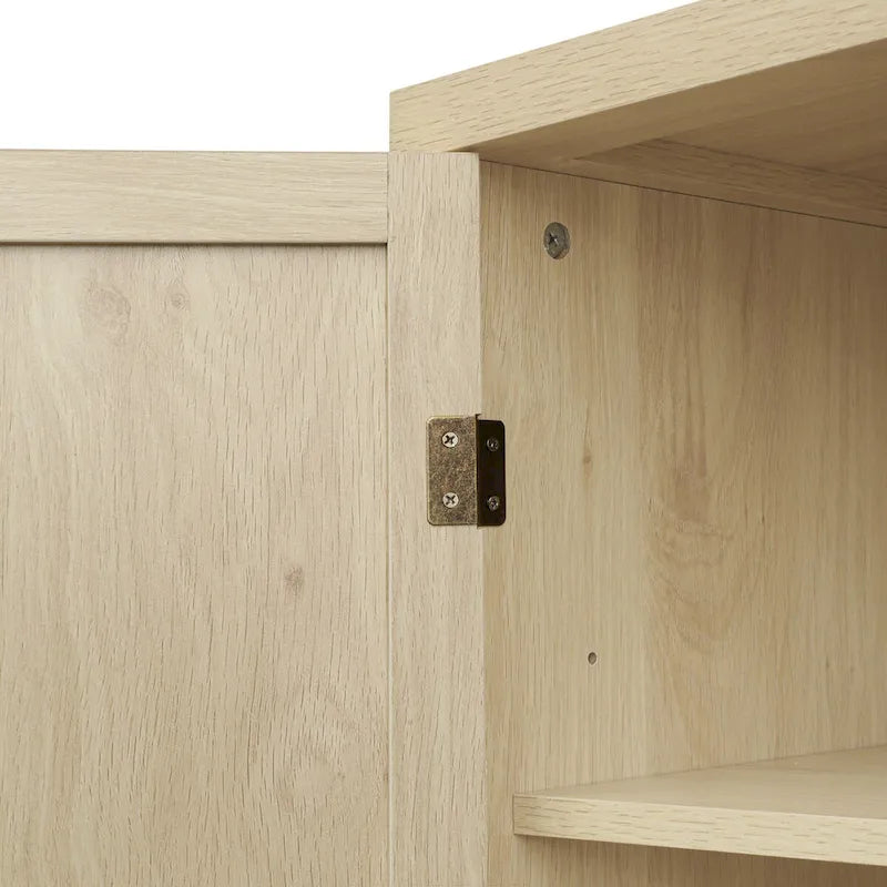 Tall Rattan Door Storage Cabinet with Drawer Walnut Natural