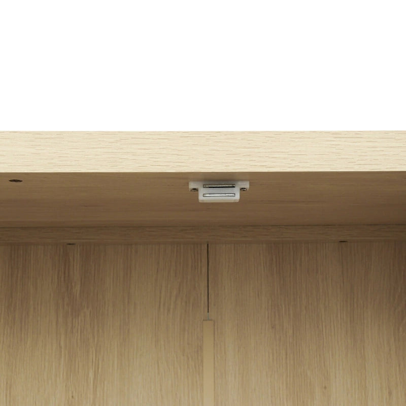 Tall Rattan Door Storage Cabinet with Drawer Walnut Natural
