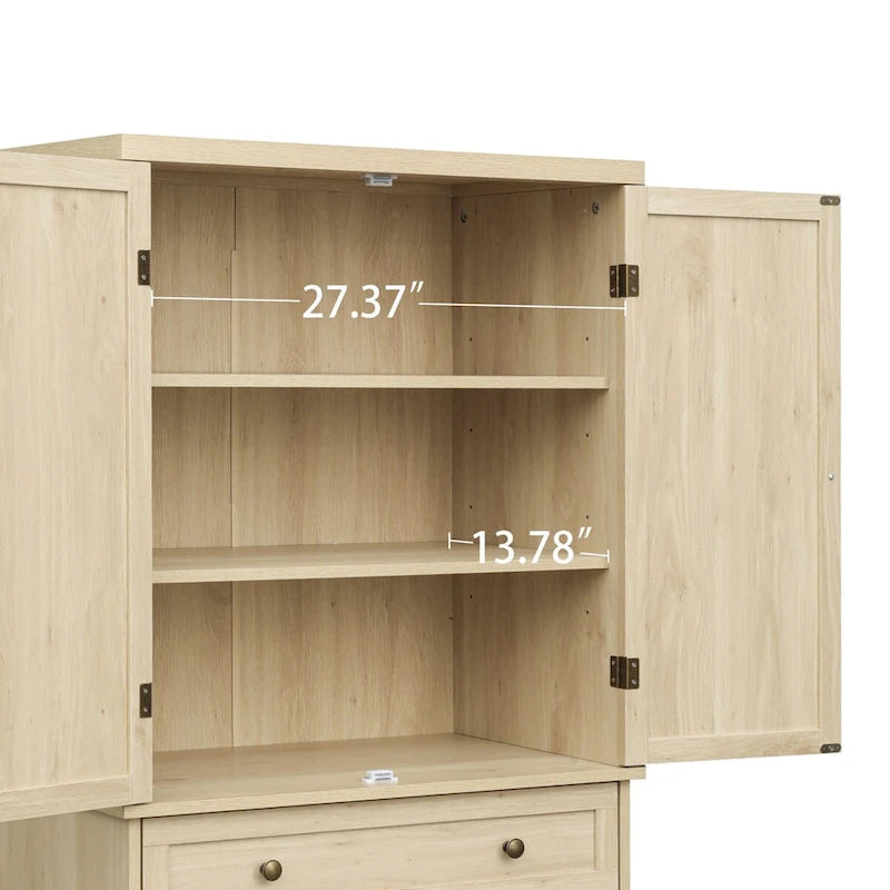 Tall Rattan Door Storage Cabinet with Drawer Walnut Natural