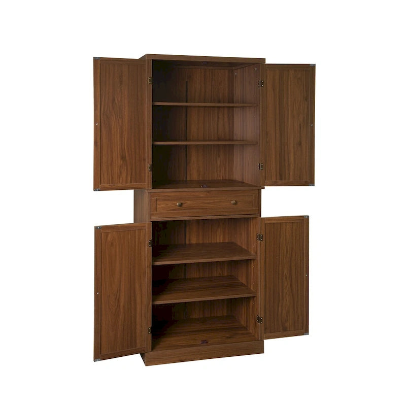 Tall Rattan Door Storage Cabinet with Drawer Walnut Natural