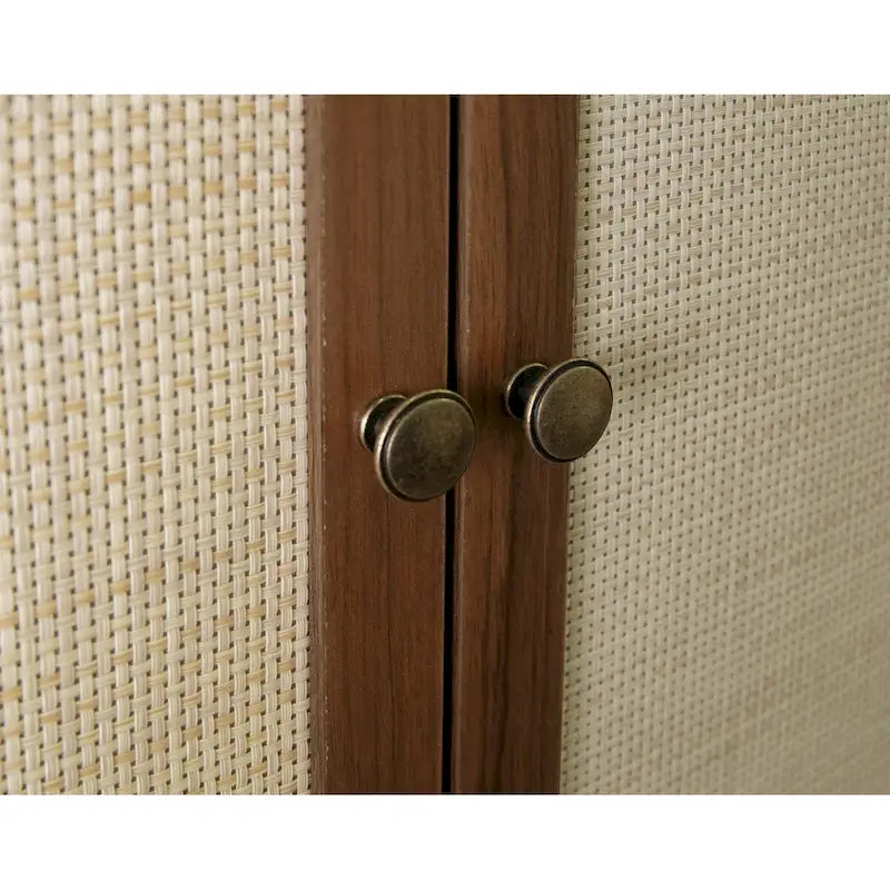 Tall Rattan Door Storage Cabinet with Drawer Walnut Natural