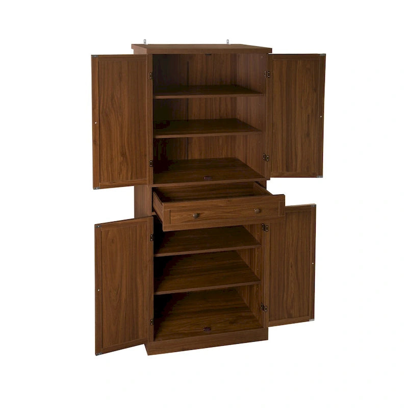 Tall Rattan Door Storage Cabinet with Drawer Walnut Natural