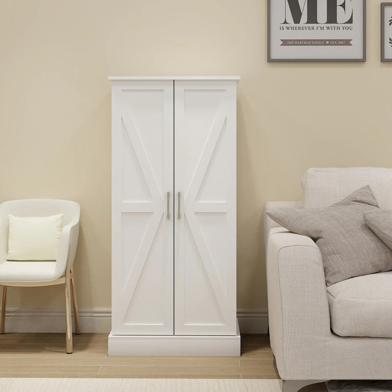 White Freestanding Storage Cabinet with LED Sensor Light, 5-Tier Pantry