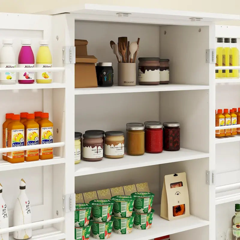 White Freestanding Storage Cabinet with LED Sensor Light, 5-Tier Pantry