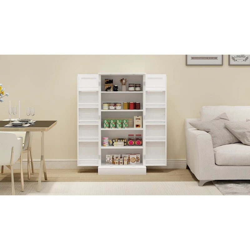 White Freestanding Storage Cabinet with LED Sensor Light, 5-Tier Pantry