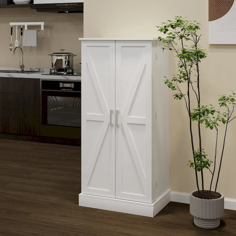 White Freestanding Storage Cabinet with LED Sensor Light, 5-Tier Pantry