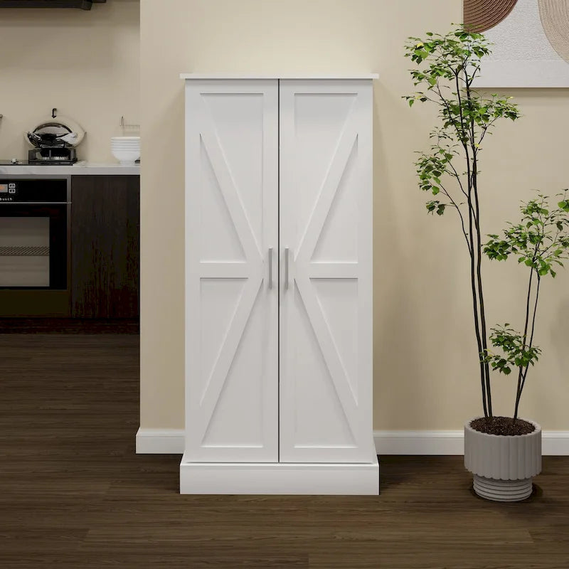 White Freestanding Storage Cabinet with LED Sensor Light, 5-Tier Pantry