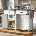 Rolling Farmhouse Kitchen Island White Drop Leaf Cabinet Power Outlet Wheels