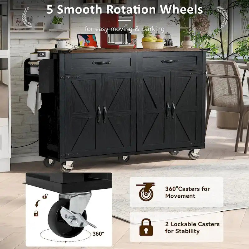 Rolling Farmhouse Kitchen Island White Drop Leaf Cabinet Power Outlet Wheels