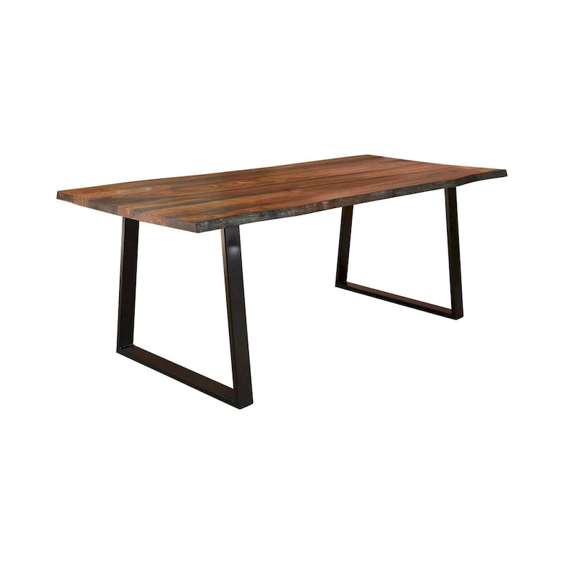 Rectangular Live Edge Sheesham Wood Dining Table with Black Iron Base