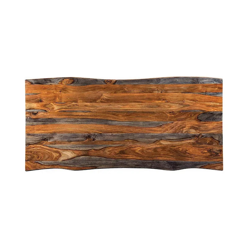 Rectangular Live Edge Sheesham Wood Dining Table with Black Iron Base