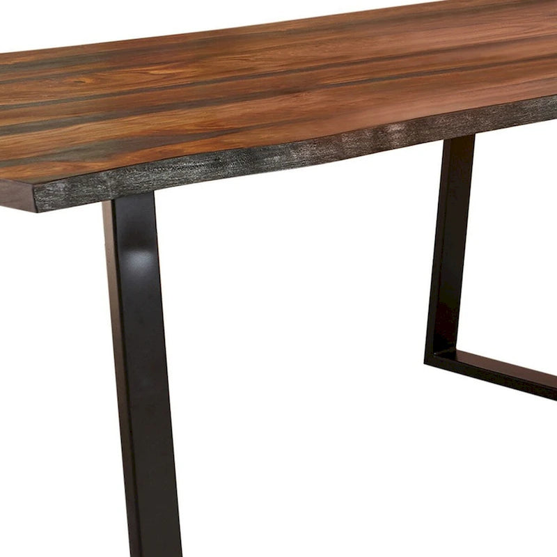 Rectangular Live Edge Sheesham Wood Dining Table with Black Iron Base
