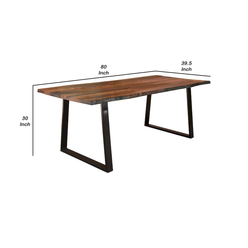 Rectangular Live Edge Sheesham Wood Dining Table with Black Iron Base