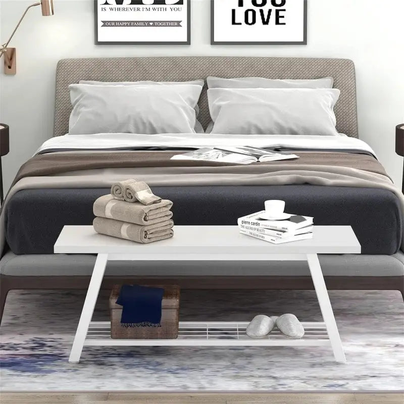 Industrial Style Shoe Storage Bench with Metal Frame and Bottom Shelf