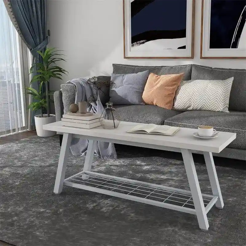 Industrial Style Shoe Storage Bench with Metal Frame and Bottom Shelf