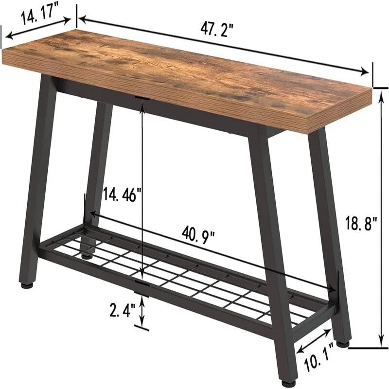 Industrial Style Shoe Storage Bench with Metal Frame and Bottom Shelf