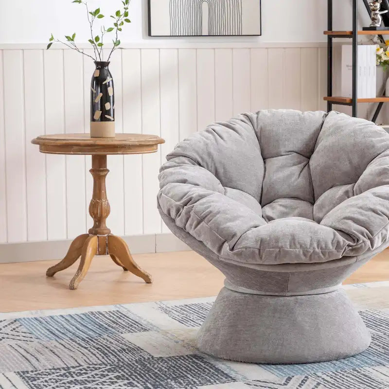 Round Swivel Barrel Accent Chair with Plush Cushion Grey Yellow Beige