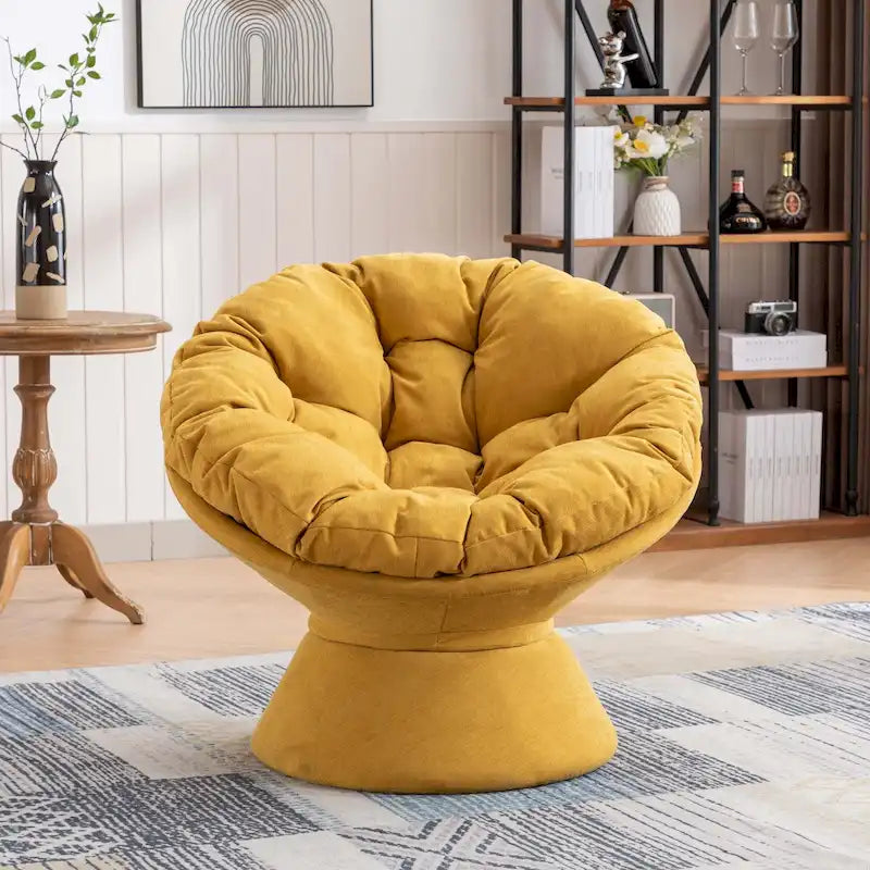 Round Swivel Barrel Accent Chair with Plush Cushion Grey Yellow Beige