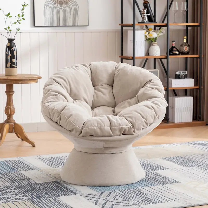 Round Swivel Barrel Accent Chair with Plush Cushion Grey Yellow Beige