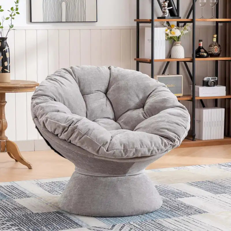 Round Swivel Barrel Accent Chair with Plush Cushion Grey Yellow Beige