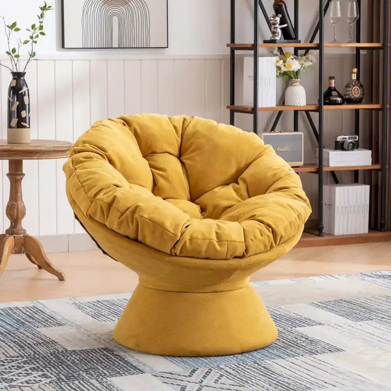 Round Swivel Barrel Accent Chair with Plush Cushion Grey Yellow Beige