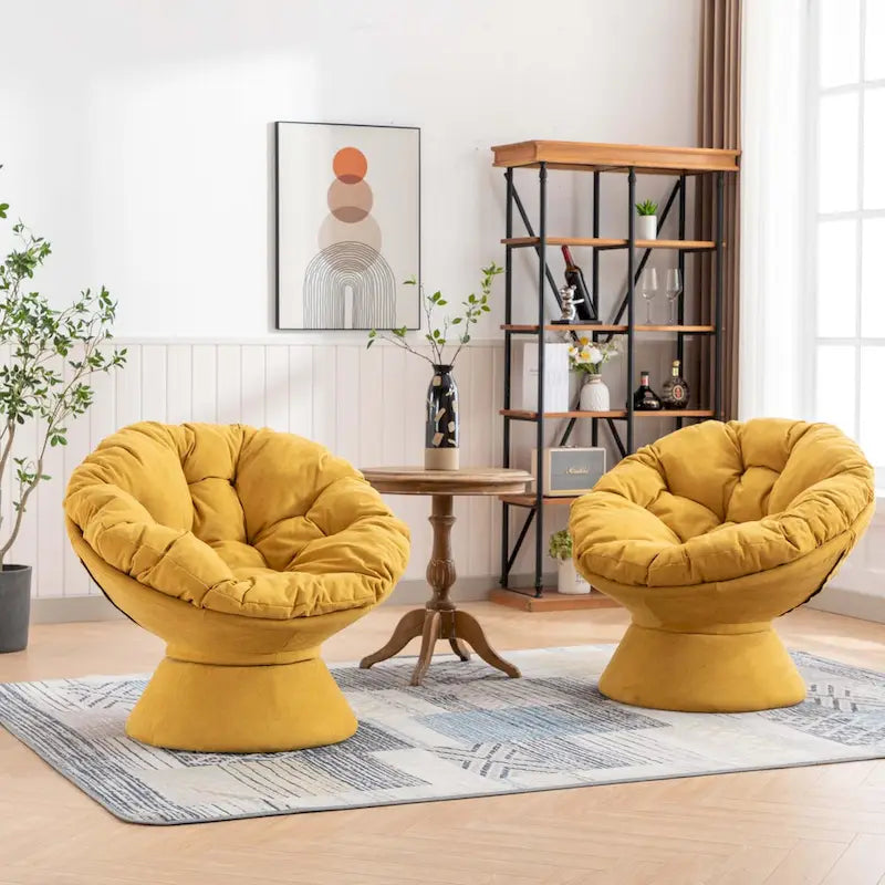 Round Swivel Barrel Accent Chair with Plush Cushion Grey Yellow Beige