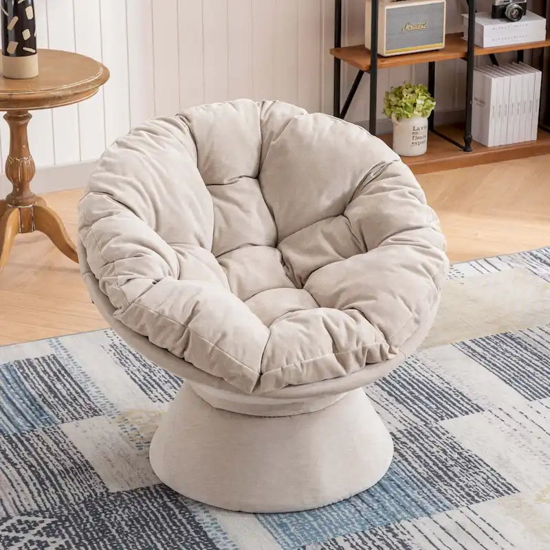 Round Swivel Barrel Accent Chair with Plush Cushion Grey Yellow Beige