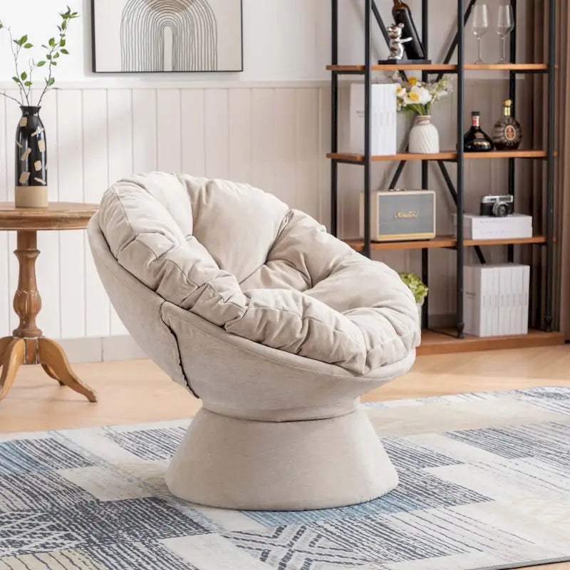Round Swivel Barrel Accent Chair with Plush Cushion Grey Yellow Beige