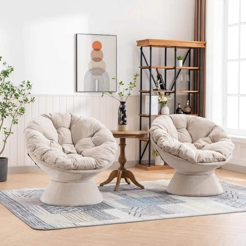 Round Swivel Barrel Accent Chair with Plush Cushion Grey Yellow Beige