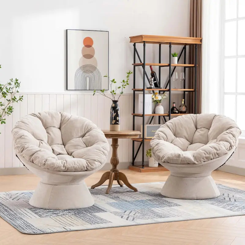 Round Swivel Barrel Accent Chair with Plush Cushion Grey Yellow Beige