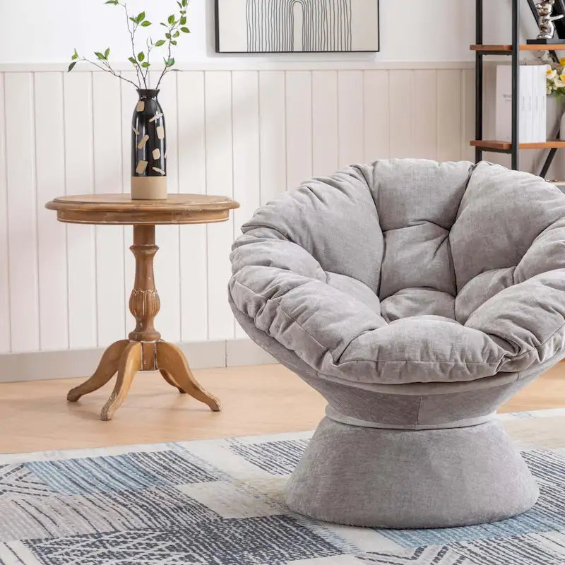 Round Swivel Barrel Accent Chair with Plush Cushion Grey Yellow Beige