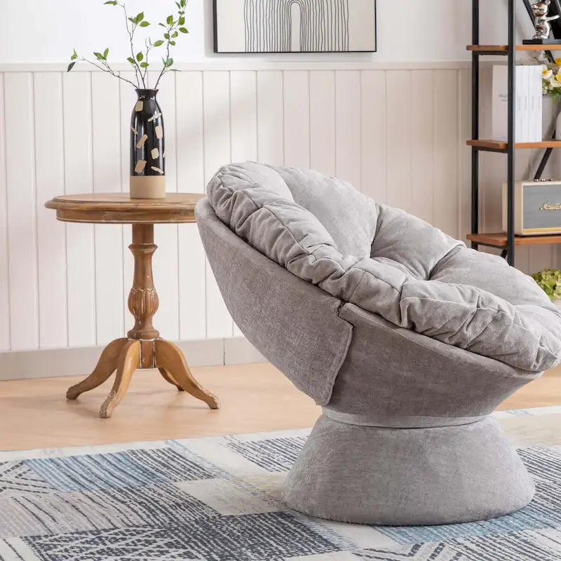 Round Swivel Barrel Accent Chair with Plush Cushion Grey Yellow Beige