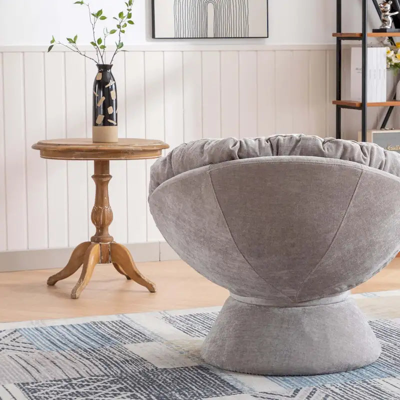 Round Swivel Barrel Accent Chair with Plush Cushion Grey Yellow Beige