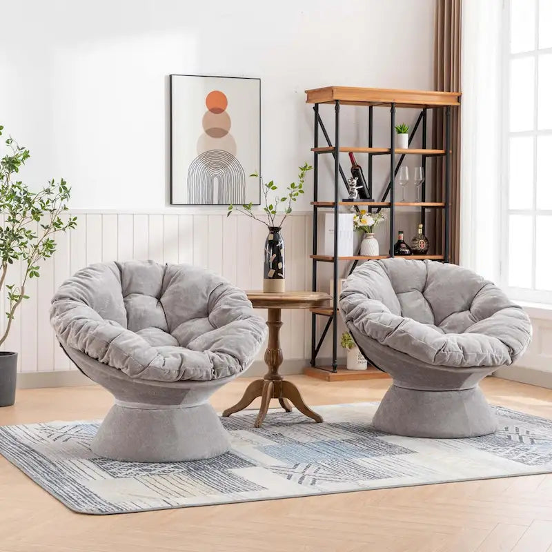 Round Swivel Barrel Accent Chair with Plush Cushion Grey Yellow Beige