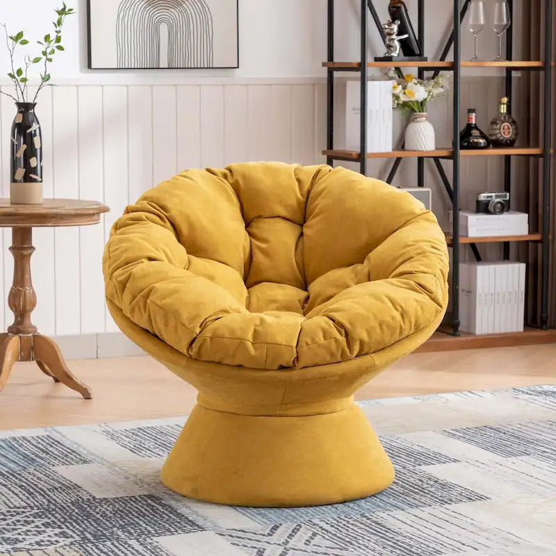 Round Swivel Barrel Accent Chair with Plush Cushion Grey Yellow Beige