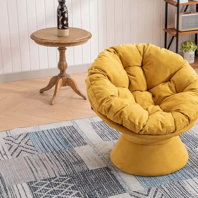 Round Swivel Barrel Accent Chair with Plush Cushion Grey Yellow Beige