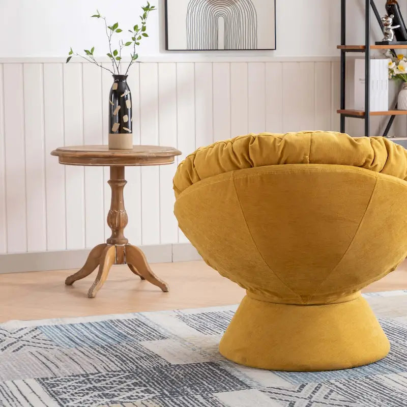 Round Swivel Barrel Accent Chair with Plush Cushion Grey Yellow Beige