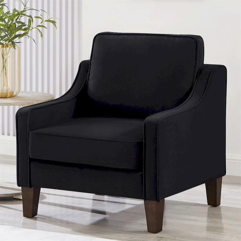 Velvet Accent Chair with Scooped Arms Cushion Back Wooden Legs