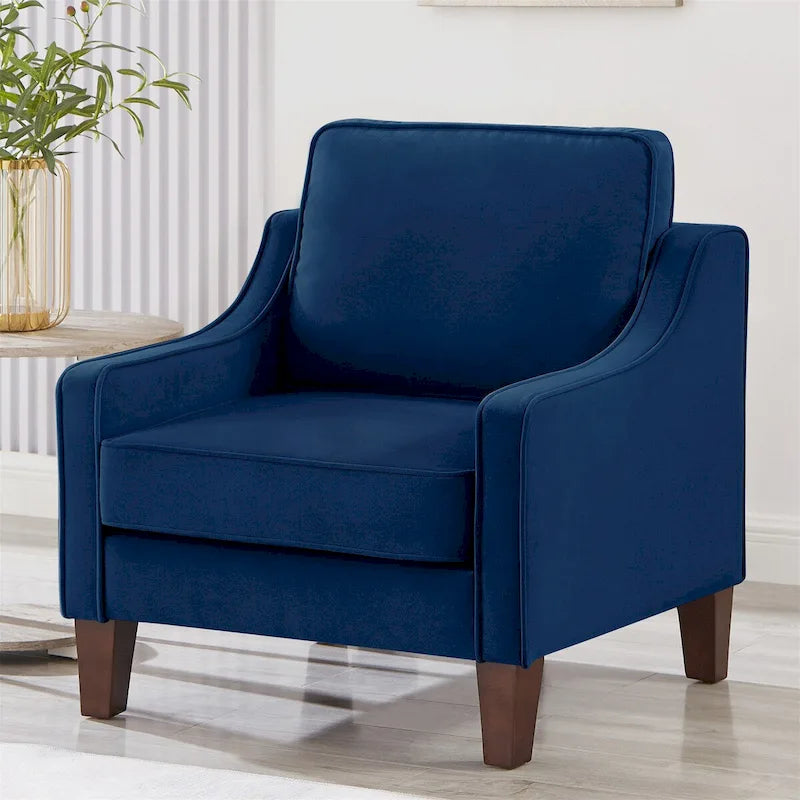 Velvet Accent Chair with Scooped Arms Cushion Back Wooden Legs