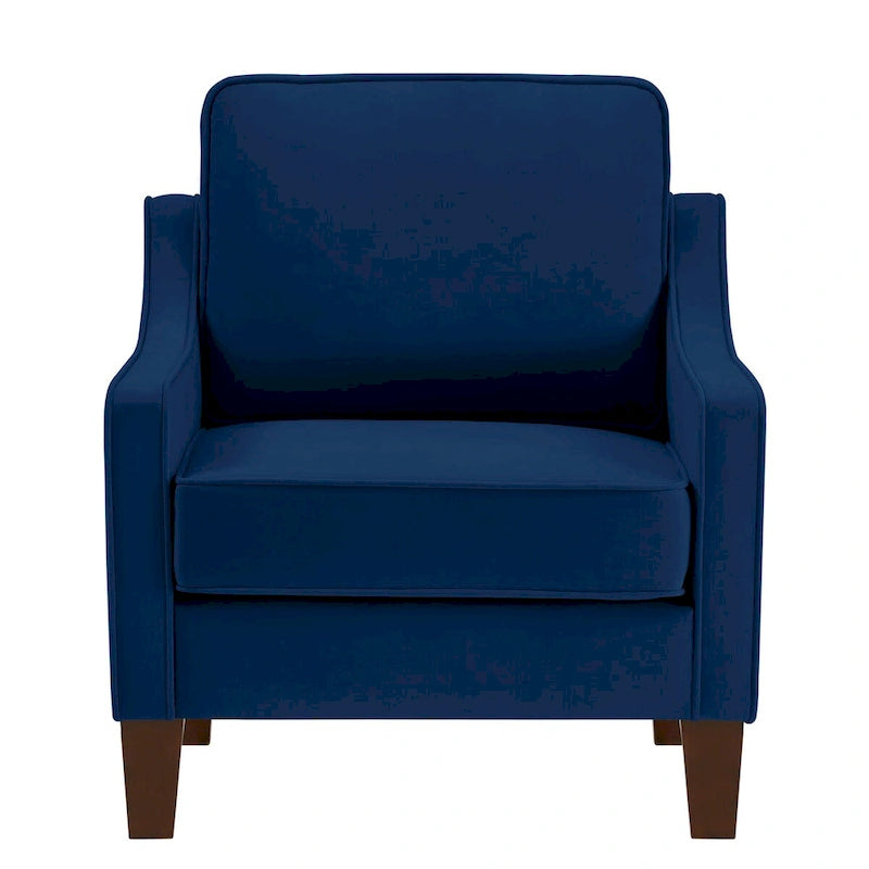 Velvet Accent Chair with Scooped Arms Cushion Back Wooden Legs