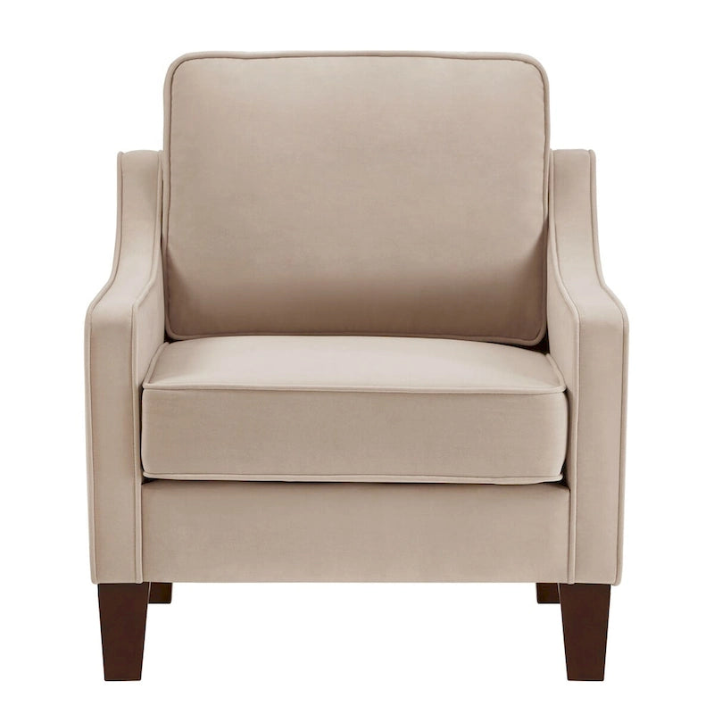Velvet Accent Chair with Scooped Arms Cushion Back Wooden Legs