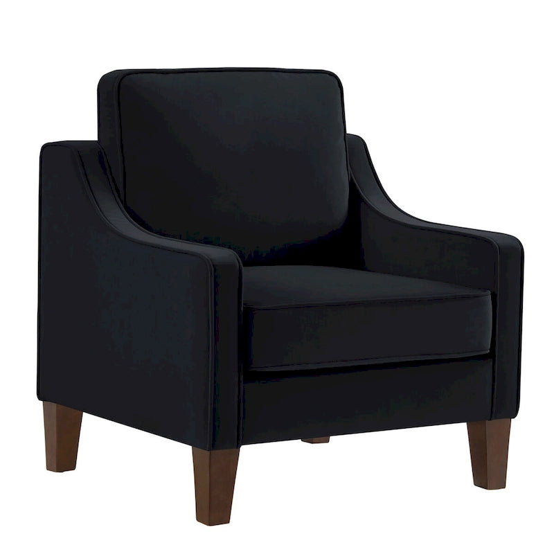 Velvet Accent Chair with Scooped Arms Cushion Back Wooden Legs