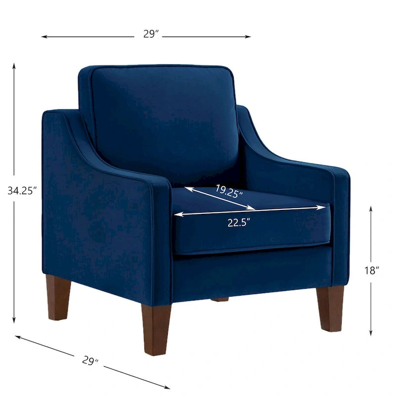Velvet Accent Chair with Scooped Arms Cushion Back Wooden Legs